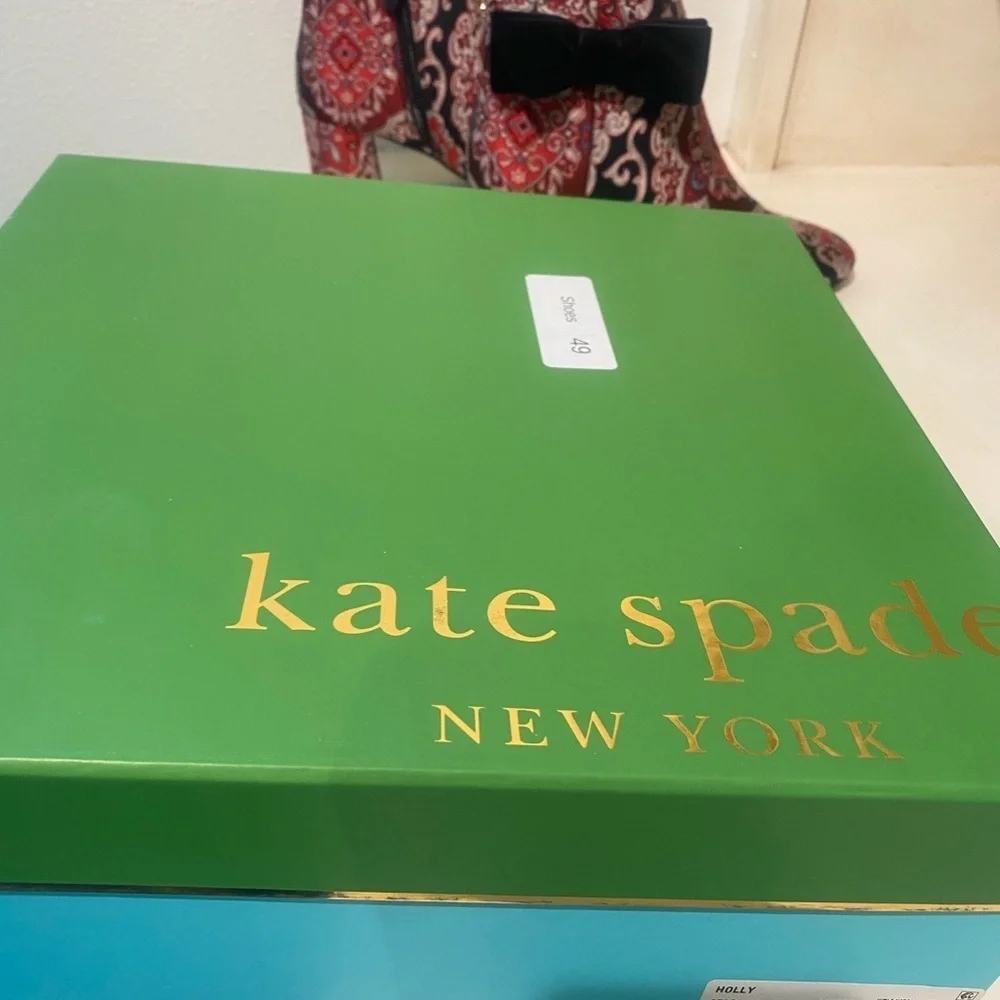 Kate Spade Holly Brocade New Size 7 in Box Maroon Black Suede Beautiful!